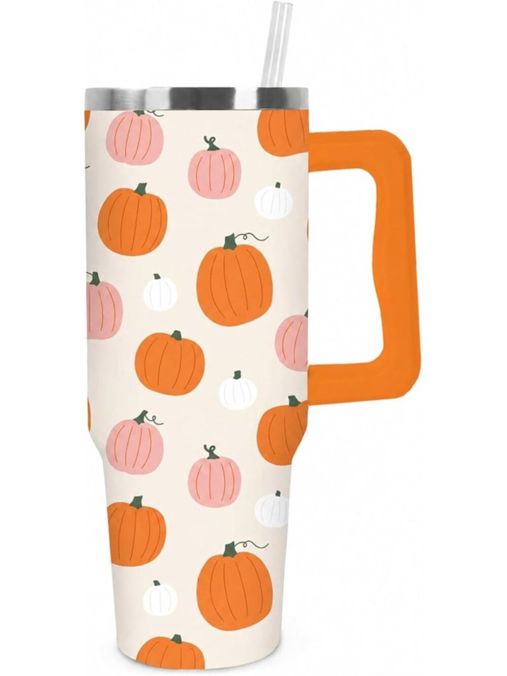 Autumn Pumpkin Travel Tumbler 40oz with Handle & Straw - Fall Coffee Cup